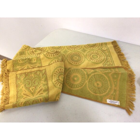 Fieldcrest Vintage Mid Century Towel Textured Yellow/Green Set of 2 - Picture 7 of 8